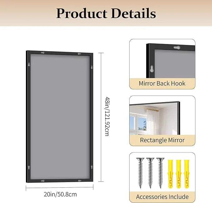 COFENY Black Bathroom Mirror for Wall, 20x40 Inch Rectangle Mirror with Metal Frame, Modern Vanity Mirrors for Bathroom Living Room, Entryway Hangs Horizontal or Vertical - ModernBath