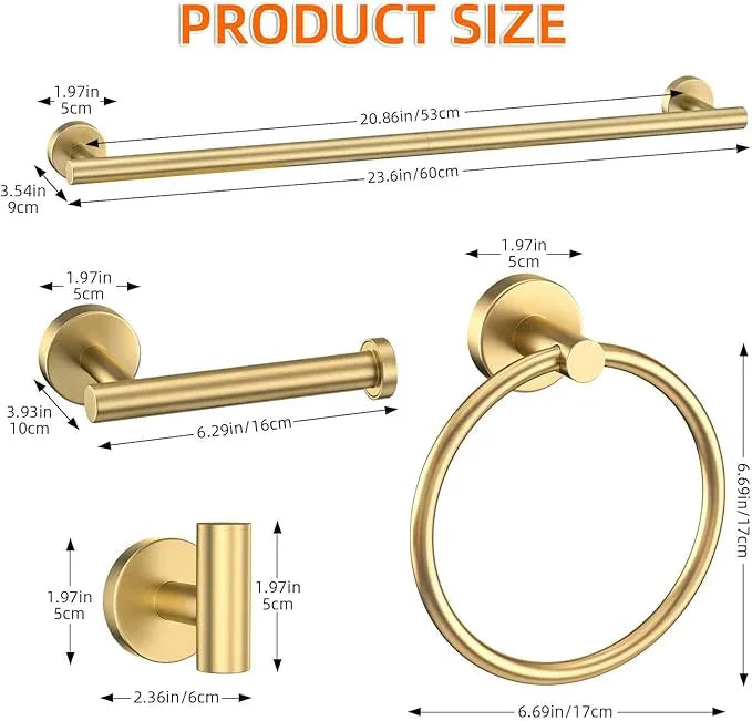 Brushed Gold 6 Pieces Bathroom Hardware Accessories Set Gold Towel Bar Set,Modern Towel Holder Set for Bathroom,Stainless Steel Towel Rack Set Wall-Mounted 23.6 Inch - ModernBath