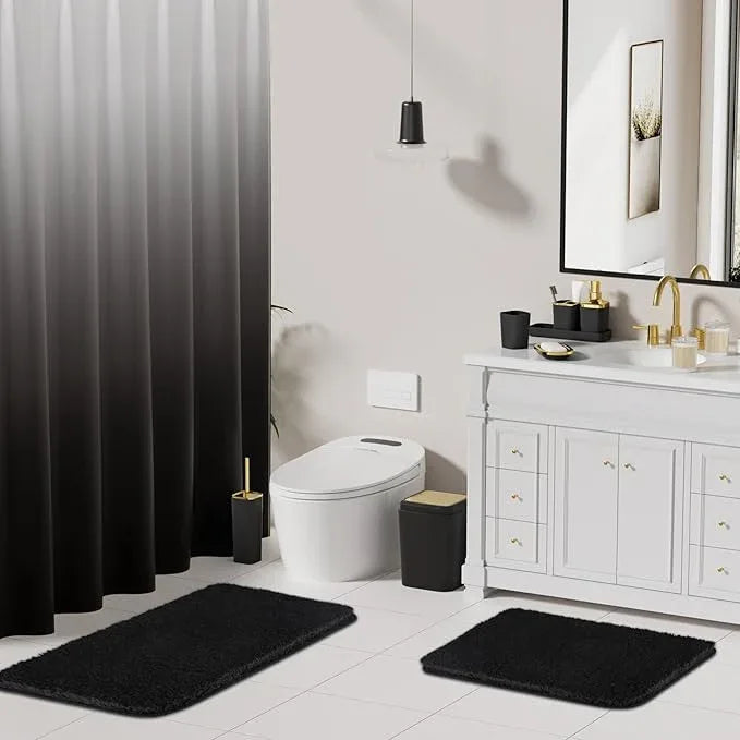 XLHOMO Bathroom Set - Black Bathroom Accessories Set, Bathroom Sets with Shower Curtain and Rugs, 24PC Shower Curtain Set with Hooks, Soap Dispenser, Soap Dish, Toilet Brush Holder and Trash Can - ModernBath