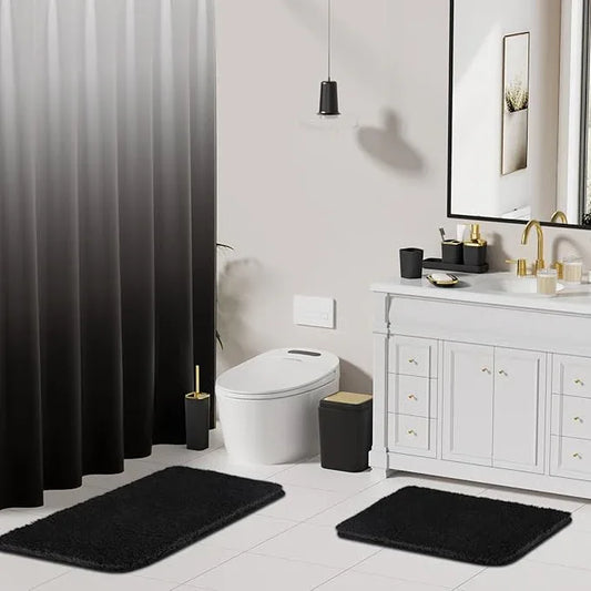 XLHOMO Bathroom Set - Black Bathroom Accessories Set, Bathroom Sets with Shower Curtain and Rugs, 24PC Shower Curtain Set with Hooks, Soap Dispenser, Soap Dish, Toilet Brush Holder and Trash Can - ModernBath