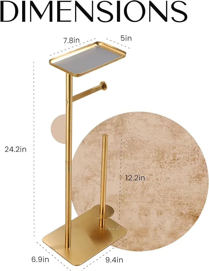 Day Moon™ Gold Toilet Paper Holder Free Standing Toilet Paper Holder with Storage - Toilet Paper Stand and Tissue Holder for Bathroom - Toilet Paper Holder with Shelf and Wipe Holder - ModernBath