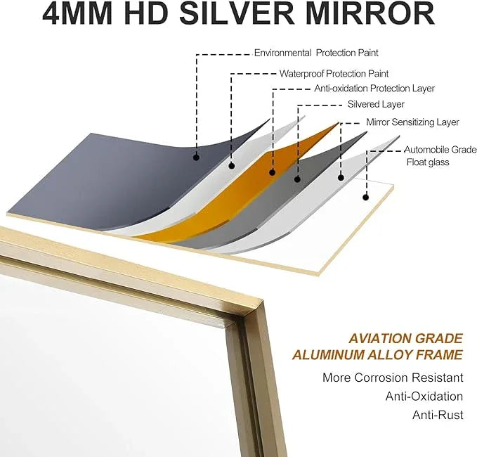 LEDLUX 26x36 Inch Gold Bathroom Mirror - Copper-Free Mirror, Aluminum Alloy Frame Vanity Rectangle Wall Mounted Modern Mirror for Bedroom/Living Room/Porch Horizontal or Vertical - ModernBath