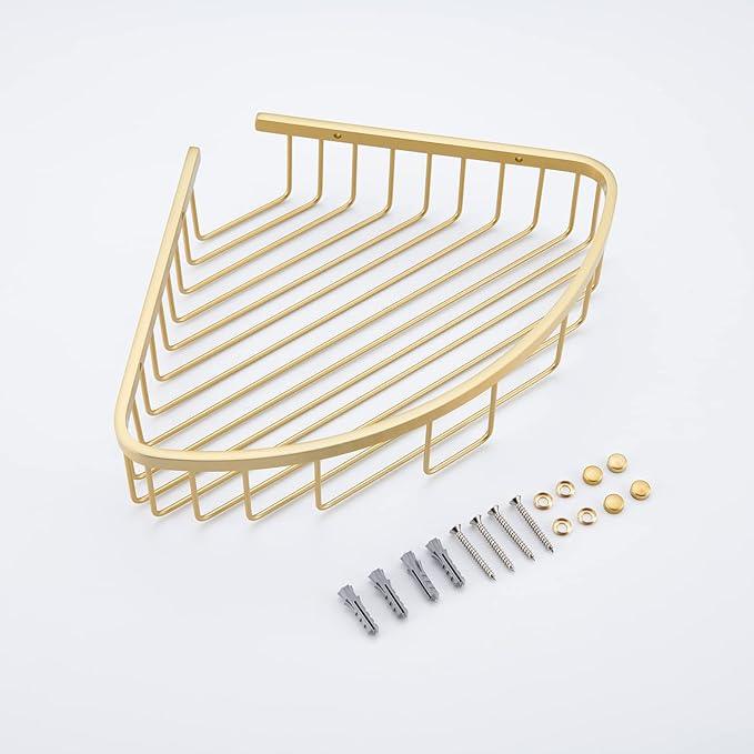 Bathroom Shower Caddy Corner Shelf Basket, Corner-Hollow Design, Ultra Sturdy Rust-Proof Stainless Steel Shelf Organizer Shampoo Holder, Wall Mounted Storage Rack for Bathroom, Brushed Gold - ModernBath