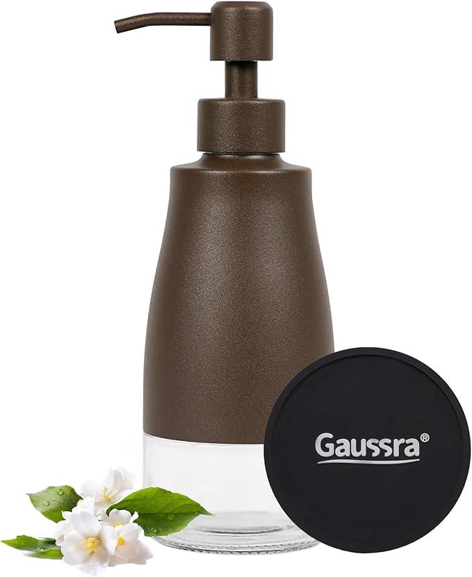 Gaussra Bronze Soap Dispenser with Coaster and Stickers, Stainless Steel and Glass Bottle Hand Pump Dispenser, Refillable Liquid Hand Soap Dispenser for Bathroom & Kitchen (11OZ / 320ML) - ModernBath