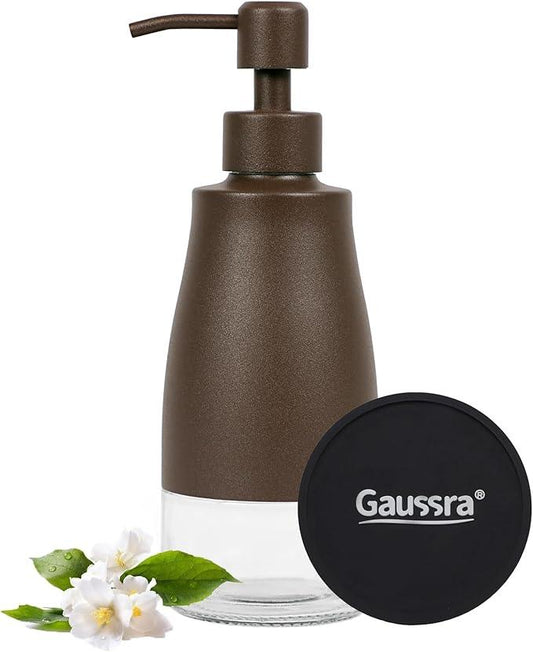 Gaussra Bronze Soap Dispenser with Coaster and Stickers, Stainless Steel and Glass Bottle Hand Pump Dispenser, Refillable Liquid Hand Soap Dispenser for Bathroom & Kitchen (11OZ / 320ML) - ModernBath