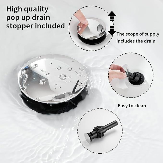 Chrome Bathroom Faucet GGStudy 360° Swivel Bathroom Vanity Faucet Single Handle One Hole Bathroom Sink Faucet Basin Matching Pop Up Drain with Overflow - ModernBath