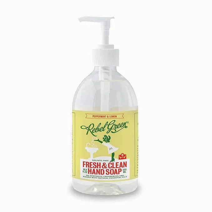 Rebel Green Liquid Hand Soap - Moisturizing Natural Bathroom & Kitchen Liquid Soap - Gentle Household Hand Wash (Peppermint and Lemon, 16.90 Fl Oz (Pack of 4)) - ModernBath