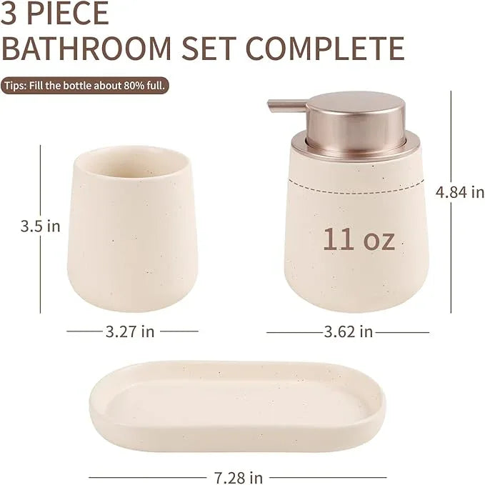 BosilunLife Bathroom Accessories Set 3 pcs - Bathroom Ceramic Foaming Soap Dispenser Set Farmhouse Bathroom Decor, Foam Soap Dispenser and Toothbrush Holder with Tray - ModernBath