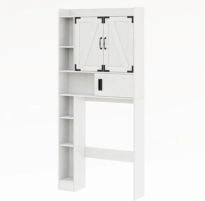 ChooChoo Over The Toilet Storage Cabinet, Farmhouse Bathroom Storage Cabinet with Sliding Door, Over Toilet Storage with Adjustable Shelves, Space-Saving, Antique White - ModernBath