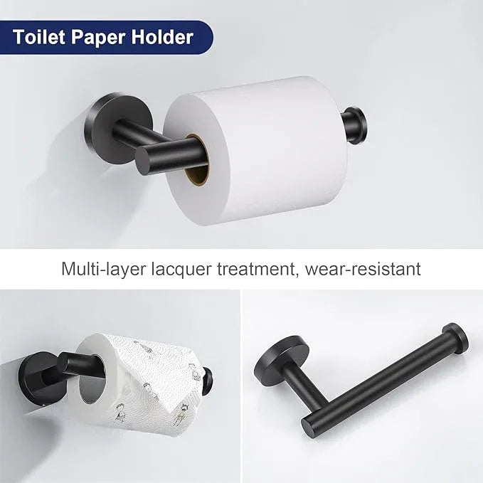 Lairuier Matte Black Bathroom Hardware Set, 10-Piece Towel Bar Set SUS304 Stainless Steel Bathroom Hardware Accessories Set Round Towel Holder Set Wall Mounted - ModernBath