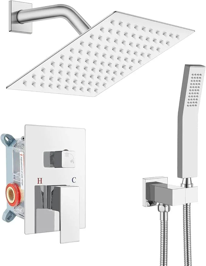 gotonovo Rainfall Bathroom Shower System Rain Shower Head and Handle Set Wall Mounted Shower Complete Combo Solid Brass Pressure Balancing Shower Mixer Valve 8 Inch Polished Chrome - ModernBath
