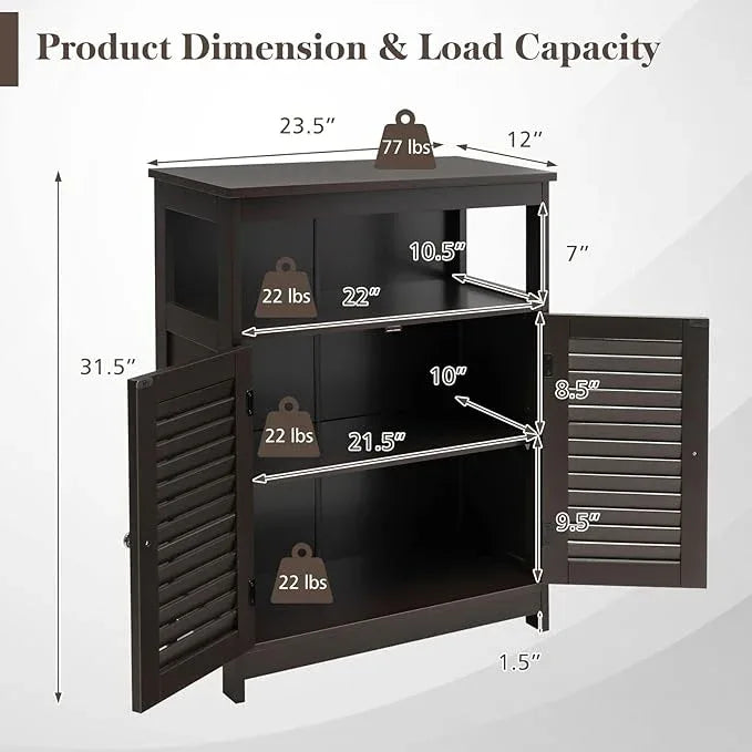 GLACER Bathroom Floor Cabinet, Wooden Storage Cabinet with Double Shutter Doors & 3-Position Adjustable Shelf, Side Storage Organizer, 23.5 x 12 x 31.5 inches (Espresso) - ModernBath