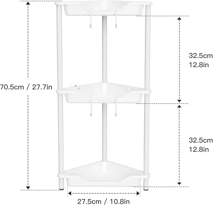 Orimade Rustproof 3 Tier Floor Standing Corner Shower Caddy Organizer, Plastic Metal Splicing Floor Corner Shelf Rack Stands for Bathroom, White - ModernBath