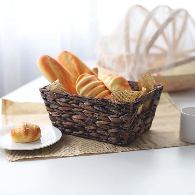 Small Storage Basket, Natural Woven Water Hyacinth Rectangular Organizer Bins with Both-side Handles for Farmhouse, Bathroom, Bedroom. - ModernBath