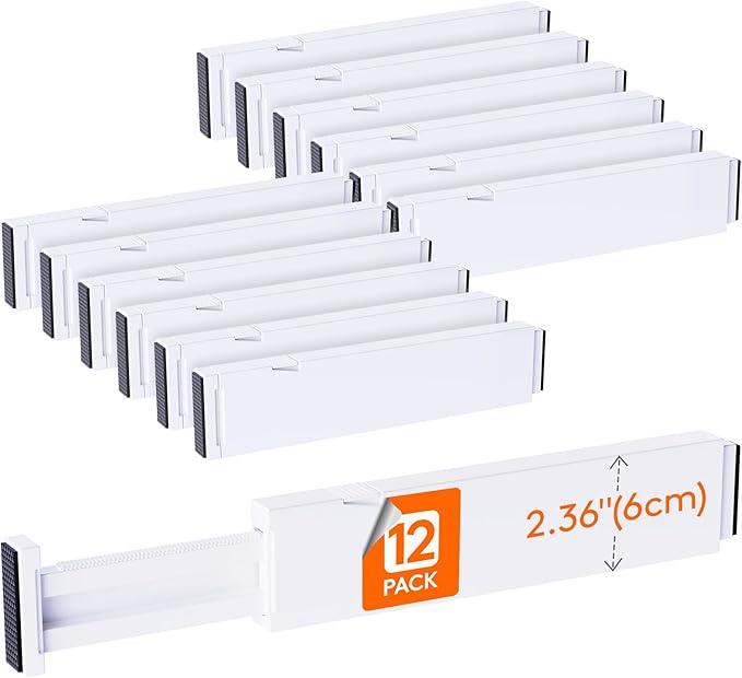 Lifewit 12 Pack Kitchen Drawer Dividers 2.36" High, 11"-17" Adjustable Drawer Organizer for Utensils/Clothes/Makeup, Plastic Expandable Separators in Dresser/Bedroom/Bathroom/Office Storage - ModernBath