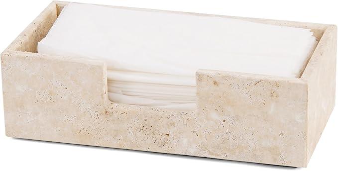 Radicaln Marble Tissue Box Cover 10x5 Inch Handmade Travertine Decorative Tissues Paper Boxes for Bathroom Counter Organizer, Rectangle Napkin Holders for Office Desk Decor - ModernBath