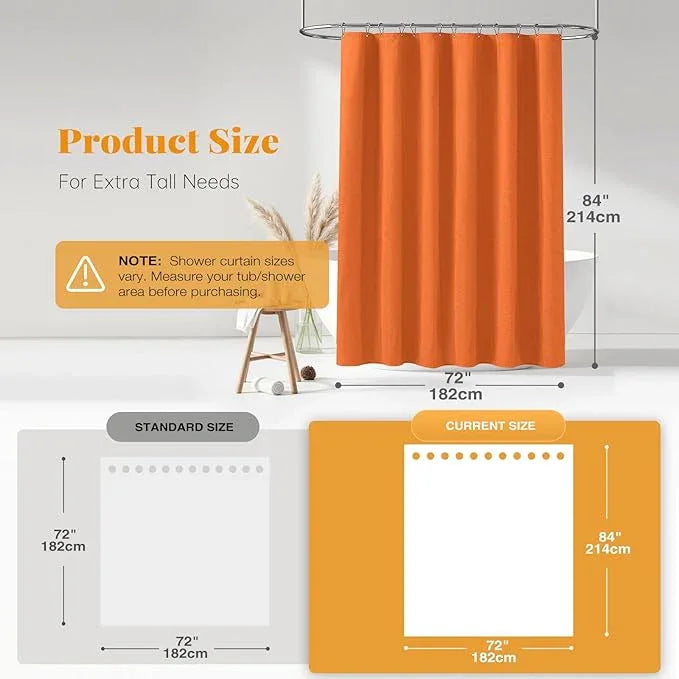 BTTN Extra Long Shower Curtain, 72x84 Inches Long Linen Textured Heavy Duty Fabric Shower Curtain Set with 12 Plastic Hooks, Tall Luxury Simple Waterproof Cloth Shower Curtains for Bathroom - Orange - ModernBath