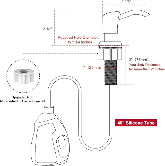 GAGALIFE Built in Counter Soap Dispenser for Kitchen Sink and Extension Tube Kit, Anti-Leakage Upgrade with 40" Tube No More Top Refill (Chrome) - ModernBath