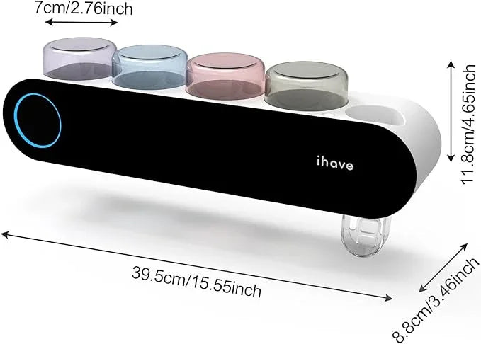 iHave Toothbrush Holders for Bathrooms, UV Toothbrush Sanitizer and Holder Smart Home Bathroom Accessories, 4 Cups Electric Toothbrush Holder Wall Mounted with Toothpaste Dispenser Bathroom Decor - ModernBath