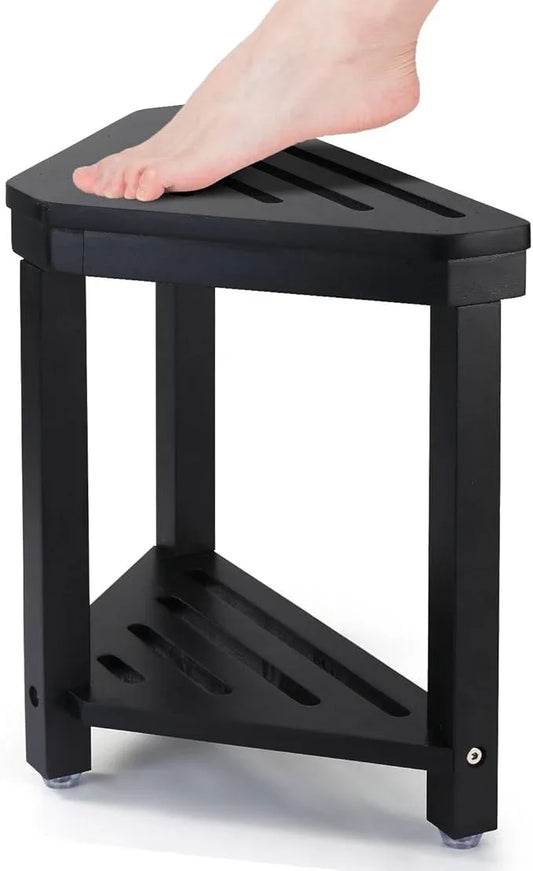 Boulphia Shower Foot Rest 14in, Acacia Wood Shower Stool for Shaving Legs (Black) - ModernBath