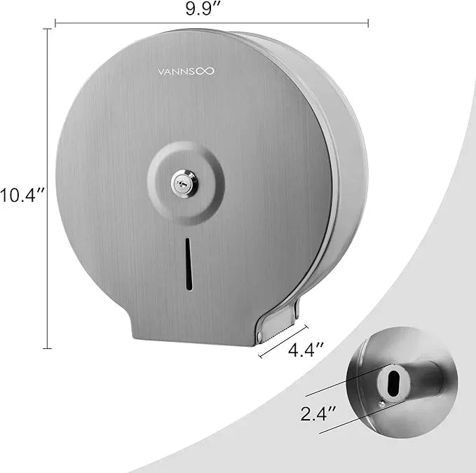 Commercial Jumbo Toilet Paper Dispenser, Wall Mount Stainless Steel 9 Inch Roll Toilet Paper Holder Bath Tissue Dispenser Lock Key (Brushed) - ModernBath