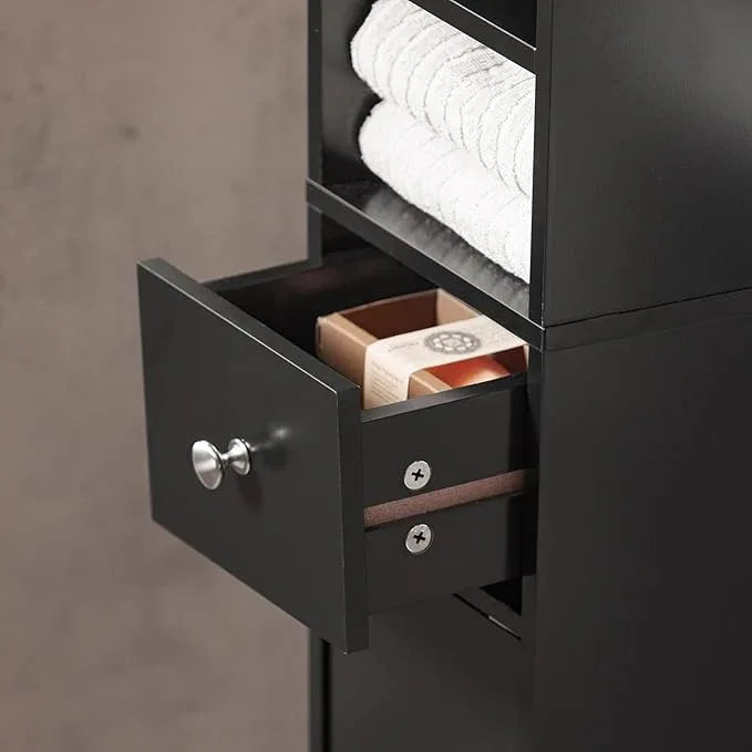 SoBuy Narrow Bathroom Storage Cabinet, Tall Slim Bathroom Organizers and Storage for Small Spaces, Freestanding Skinny Cabinet with Doors and Shelves for Tight Corners, Black BZR34-SCH - ModernBath