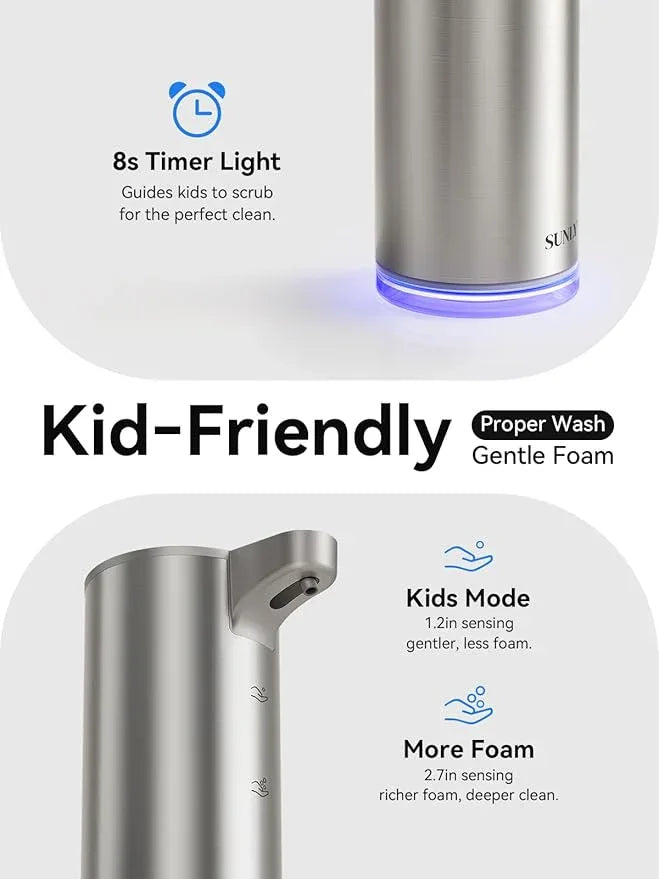 SUNLY Automatic Foam Soap Dispenser, 0.2s Fast Sensor, USB-C Rechargeable, Smudge-Resistant Stainless Steel, Touchless Liquid & Foaming Soap Dispenser for Bathroom, Kitchen, Hotel, Silver - ModernBath