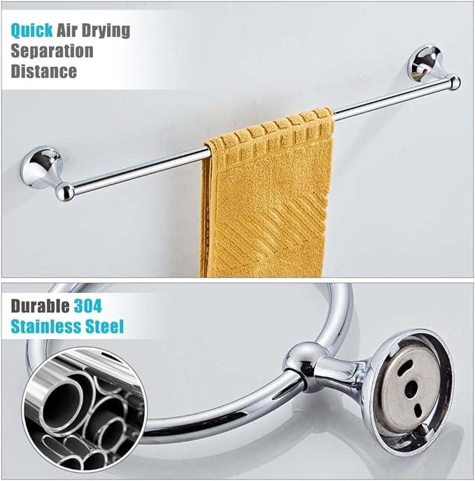 4 Piece Bathroom Accessory Set(Adjustable Towel Bar, Towel Ring, Toilet Paper Holder,Towel Hook), Wall Mounted Bathroom Hardware Accessories Set,Chrome - ModernBath