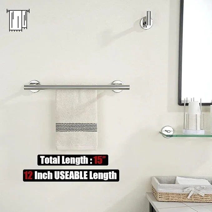 JQK Double Towel Bar Chrome, 15 Inch 304 Stainless Steel Thicken 0.8mm Towel Rack Holder for Bathroom Washcloths and Hand Towels, Polished Steel Wall Mount, Useable Length 12 Inch, TB100L12-CH - ModernBath