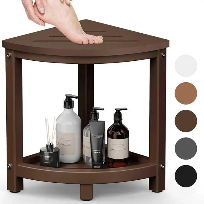 ONSGLM Shower Stool for Inside Shower, Corner Shower Bench Seat, HDPE Waterproof Shower Stool for Shaving Legs with Baffle Storage Shelf, Shower Seat/Foot Rest for Bathroom, Indoor/Outdoor Use, Brown - ModernBath