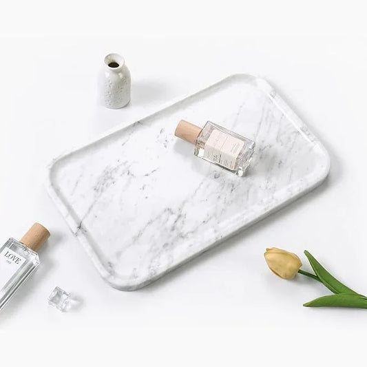 Yew & Tulip 14" x 8.5" Natural Marble Tray for Kitchen, Bathroom, Living Room – Serving/Decorative Vanity Tray for Jewelry, Candles, Decor (Carrara White) - ModernBath