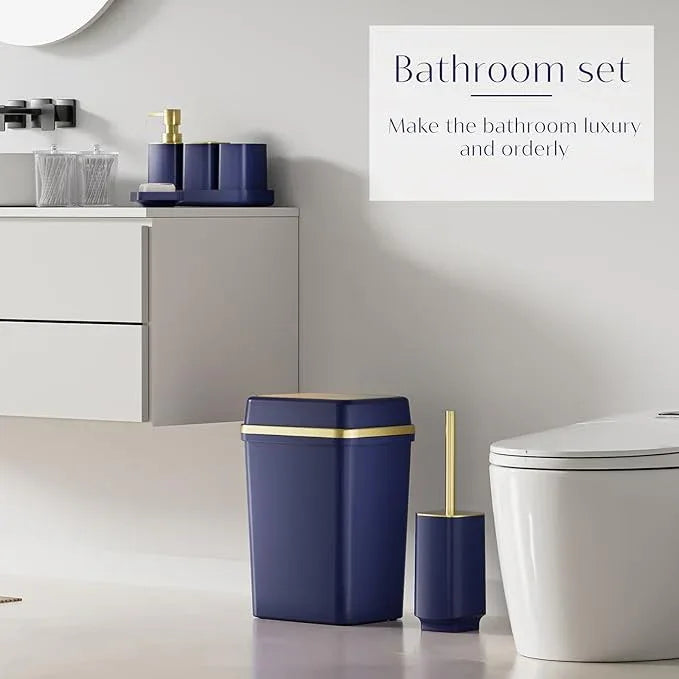 9PCS Bathroom Accessory Set, Navy Blue Bathroom Set with Large-Capacity 4 Gallon Trash Can, Bathroom Accessories Set Complete Toothbrush Holder, Soap Dispenser, Toilet Brush, Bathroom Decor - ModernBath