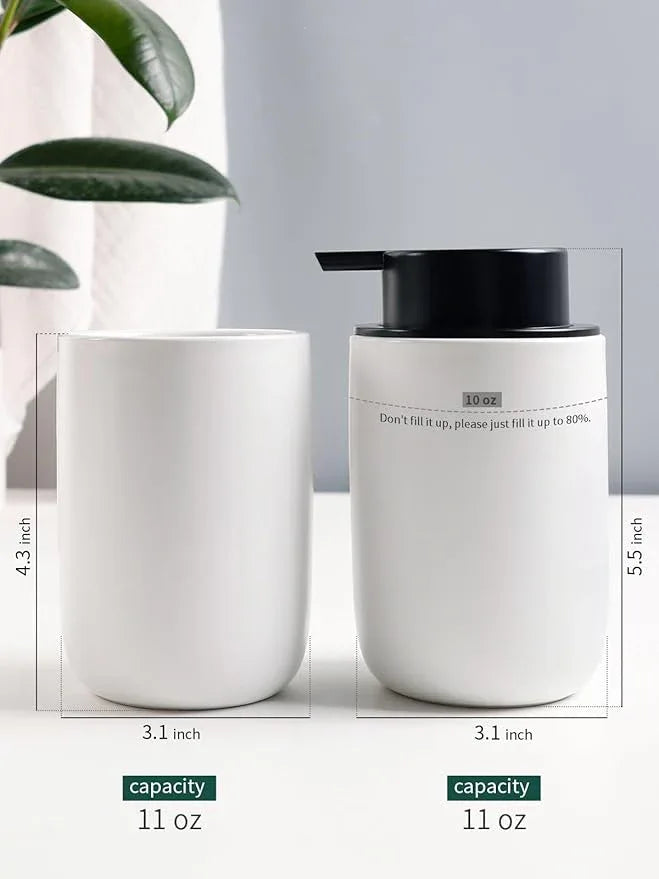 Bosilunlife Soap Dispenser and Toothbrush Holder Set - 11Oz Foam Soap Dispenser Pump Ceramic Bathroom Counter Soap Toothbrush Holder Set White Bathroom Accessories Set - ModernBath