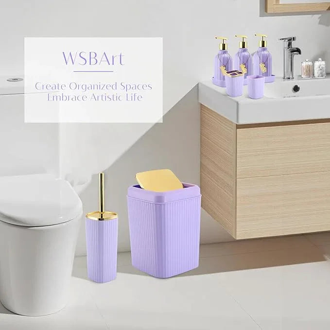 WSBArt 17PCS Bathroom Accessory Set Bathroom Set Purple Bathroom Accessories,Toilet Brush, Trash Can, Qtip Holder Dispenser& 3PCS Soap Dispenser - ModernBath