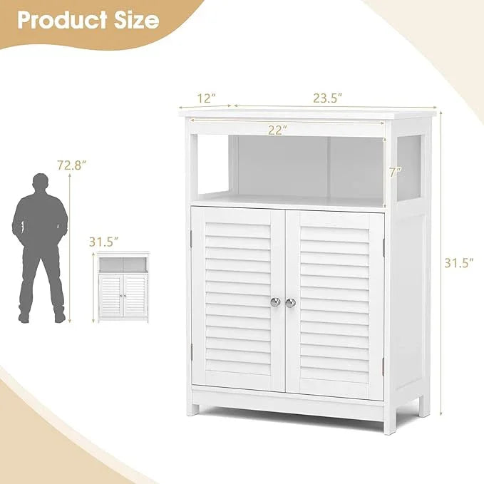 GLACER Bathroom Floor Cabinet, Wooden Storage Cabinet with Double Shutter Doors & 3-Position Adjustable Shelf, Side Storage Organizer, 23.5 x 12 x 31.5 inches (White) - ModernBath