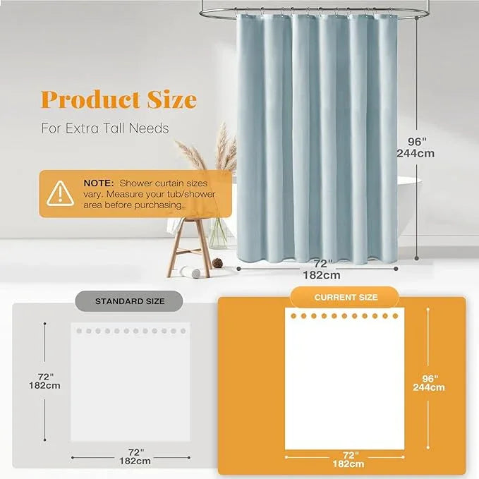 BTTN Extra Long Shower Curtain - 72x96 Inch Long Linen Textured Heavy Duty Fabric Shower Curtain Set with 12 Plastic Hooks, Tall Decorative Neutral Waterproof Shower Curtains for Bathroom, Fog Blue - ModernBath