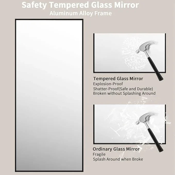 LOAAO 72"X32" Black Rectangle Bathroom Mirror Wall, Matte Black Aluminum Alloy Frame, Tempered Glass, Hangs Vertically or Horizontally, Easy to Install - ModernBath