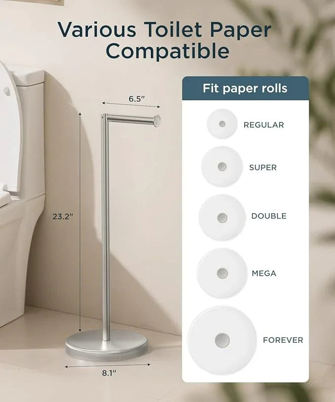 FORIOUS Toilet Paper Holder Stand, Toilet Paper Storage with 4 Rolls, Freestanding Tissue Roll Holder for Bathroom, Durable 304 Stainless Steel and Weighted Base Toilet Paper Stand, Brushed Nickel - ModernBath