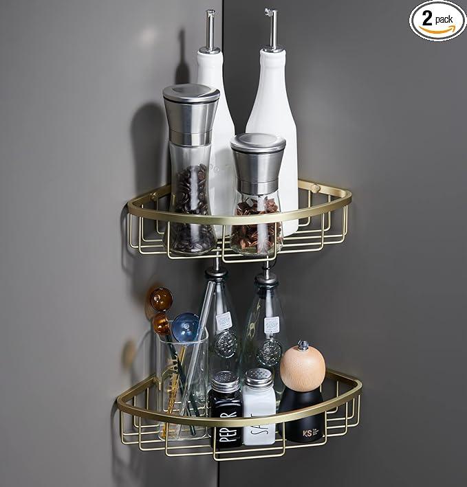 Segistan Corner Shower Caddy Organizer, SUS304 Stainless Steel Heavy Duty Rust-Proof Shelf Shampoo Holder, Wall Mounted Storage Rack for Bathroom Kitchen, 2 Packs Brushed Gold - ModernBath