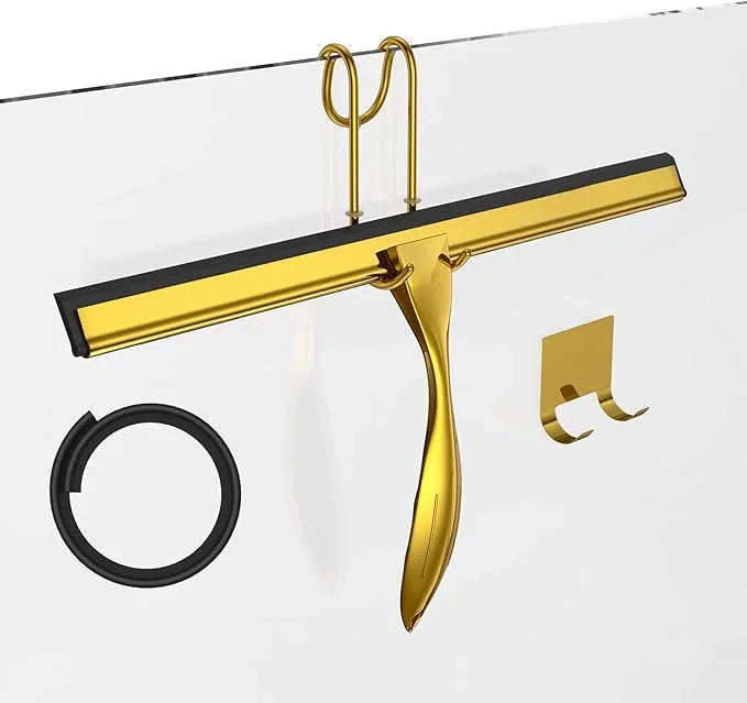 14-Inches Stainless Steel Shower Squeegee Set, Include Shower Door Hook, Adhesive Hook and Spare Silicone Blade, Window Squeegee for Shower Glass Door, Bathroom, Mirror, Window and Car Glass - ModernBath