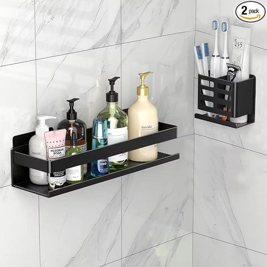Shower Shelf 2 Pack - Bathroom Shower Shelf Rust-Proof Aluminum Adhesive Installation No Drilling Required, Suitable for Bathroom Storage and Home Decoration - ModernBath