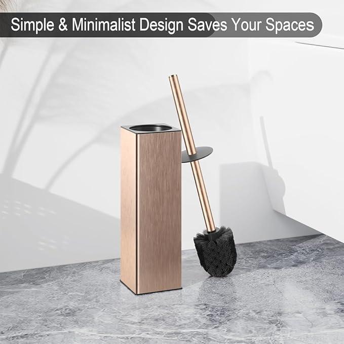 BGL Standing Toilet Brush and Holder Rose Gold Aluminium Toilet Bowl Cleaner Brush and Holder for Bathroom Storage and Organization, Square Design Sturdy and Space Saving - ModernBath