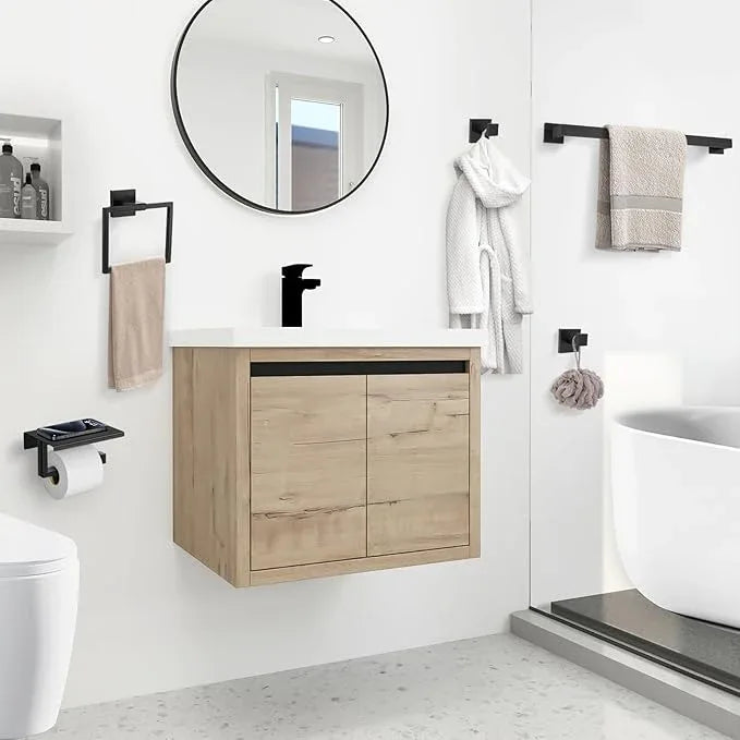 YACVCL 5 Pieces Matte Black Bathroom Hardware Accessorie Set 23.6 Inch Towel Bar Set SUS304 Stainless Steel Towel Rack&Holder Set for Bathroom,Toilet Paper Holder with Shelf Wall-Mounted - ModernBath
