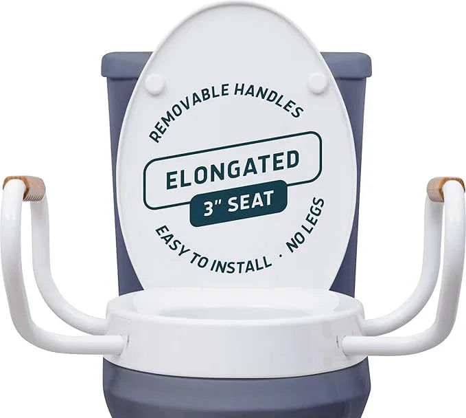 Lunderg Raised Toilet Seat with Handles - Elongated - Easy to Install Toilet Seat Risers for Seniors - Adds 3 Inches & Works like the one you’ve always used - Elegant design - No Hospital Vibe - ModernBath