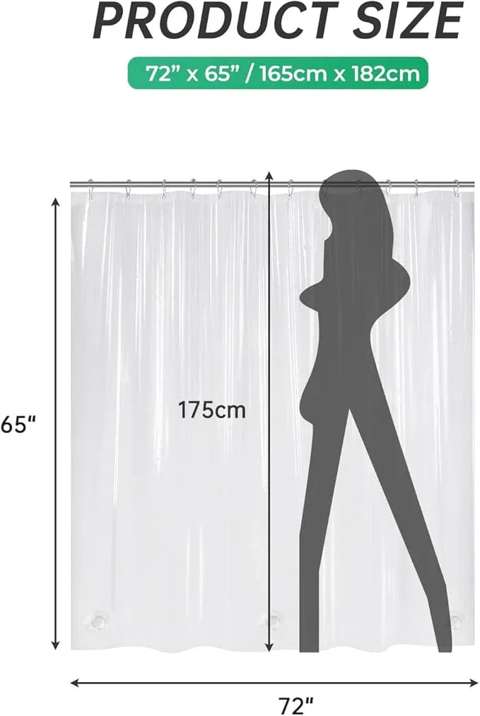 AmazerBath Short Shower Curtain Plastic, 72 x 65 Inches PEVA Clear Shower Curtain, Waterproof Heavy Duty Thick Bathroom Curtain with 3 Big Clear Weighted Stones and 12 Rustproof Grommet Holes - ModernBath