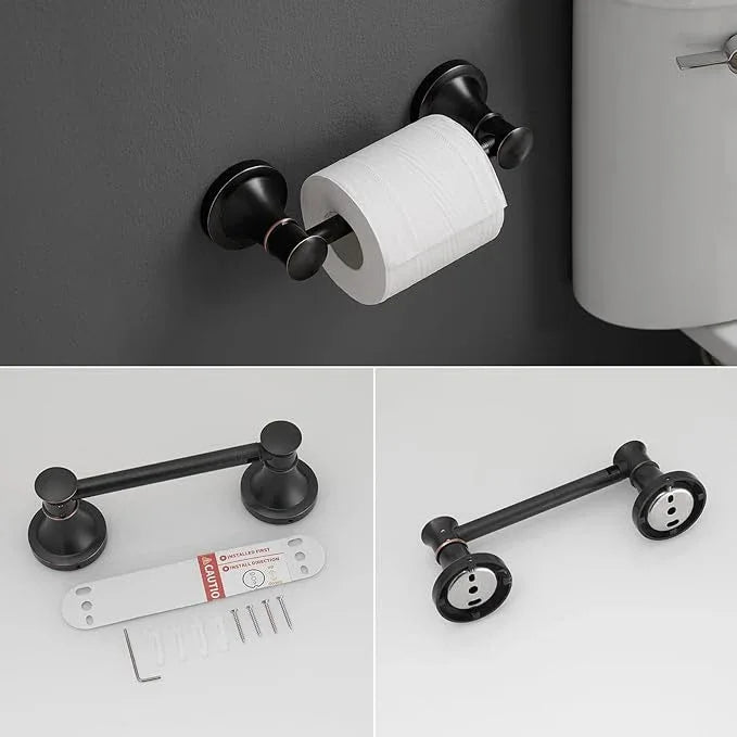 RUMOSE Toilet Paper Holder and Hand Towel Ring Oil Rubbed Bronze Wall Mount Bathroom Hardware Accessories 2 PCS Set Flexible Pivoting Toilet Tissue Roll Holder and Towel Hanger, Stainless Steel - ModernBath