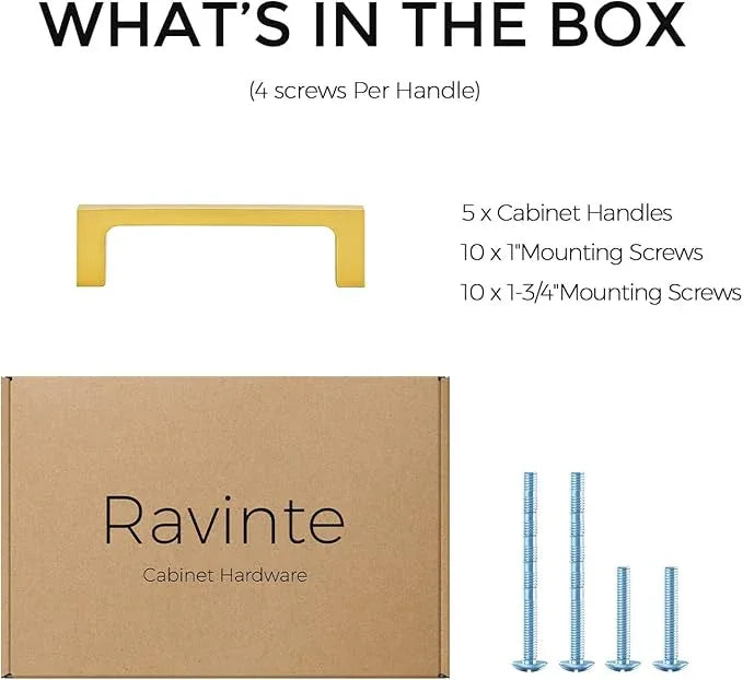 Ravinte 5 Pack Solid 3-1/2 Inch Kitchen Square Cabinet Handles Brushed Brass Cabinet Pulls Drawer Pulls Kitchen Cupboard Hardware Handles - ModernBath