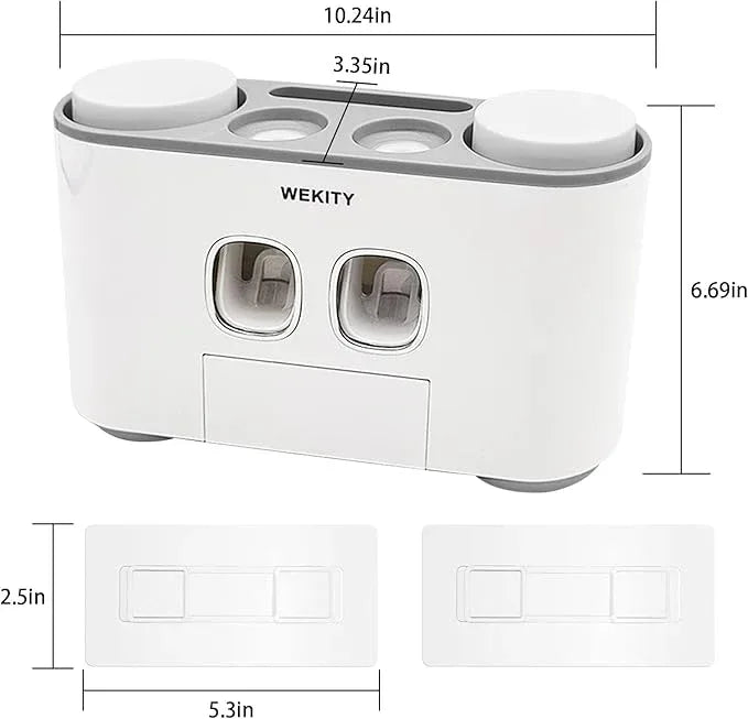 Toothbrush Holder Wall Mounted, WEKITY Multi-Functional Toothbrush and Toothpaste Dispenser for Bathroom, with 5 Toothbrush Slots, 2 Toothpaste Squeezers and 4 Cups(Grey) - ModernBath