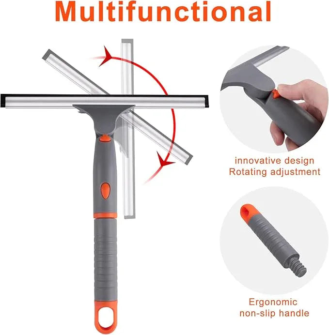 ITTAHO Swivel Shower Squeegee for Glass Doors, All-Purpose Anti-Slip Window Squeegee with 2 Blades, Window Cleaner Tool Bathroom Squeegee for Shower Doors, Tile Shower Walls，Mirrors,Car Windshields - ModernBath