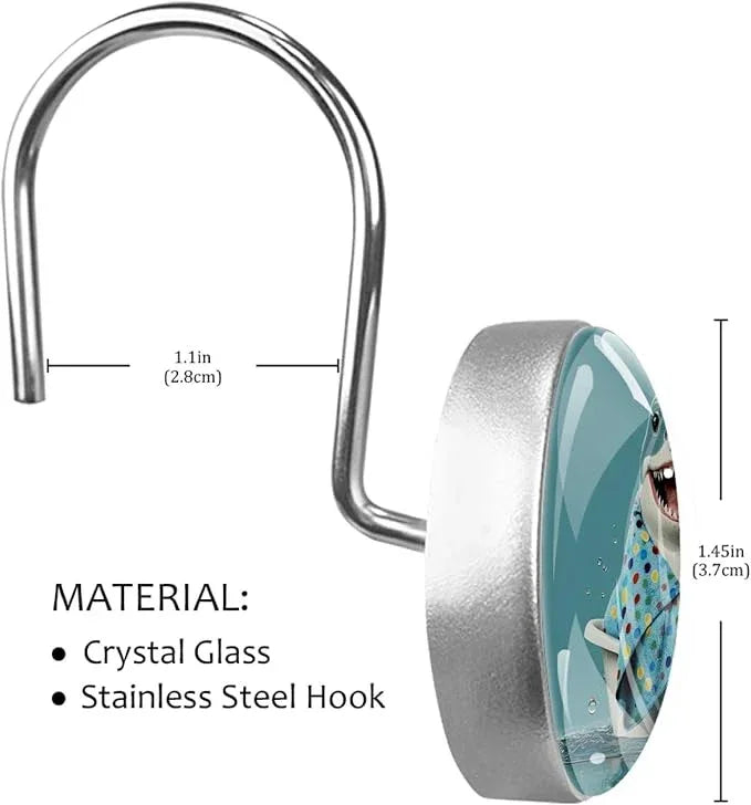 Bathing Cartoon Shark Shower Curtain Hooks Rings, Stainless Steel Rust Proof Shower Curtain Hooks, Decorative Shower Hooks for Bathroom Shower Rods Curtains, Set of 12 - ModernBath